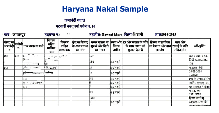 bhulekh Haryana Nakal Sample