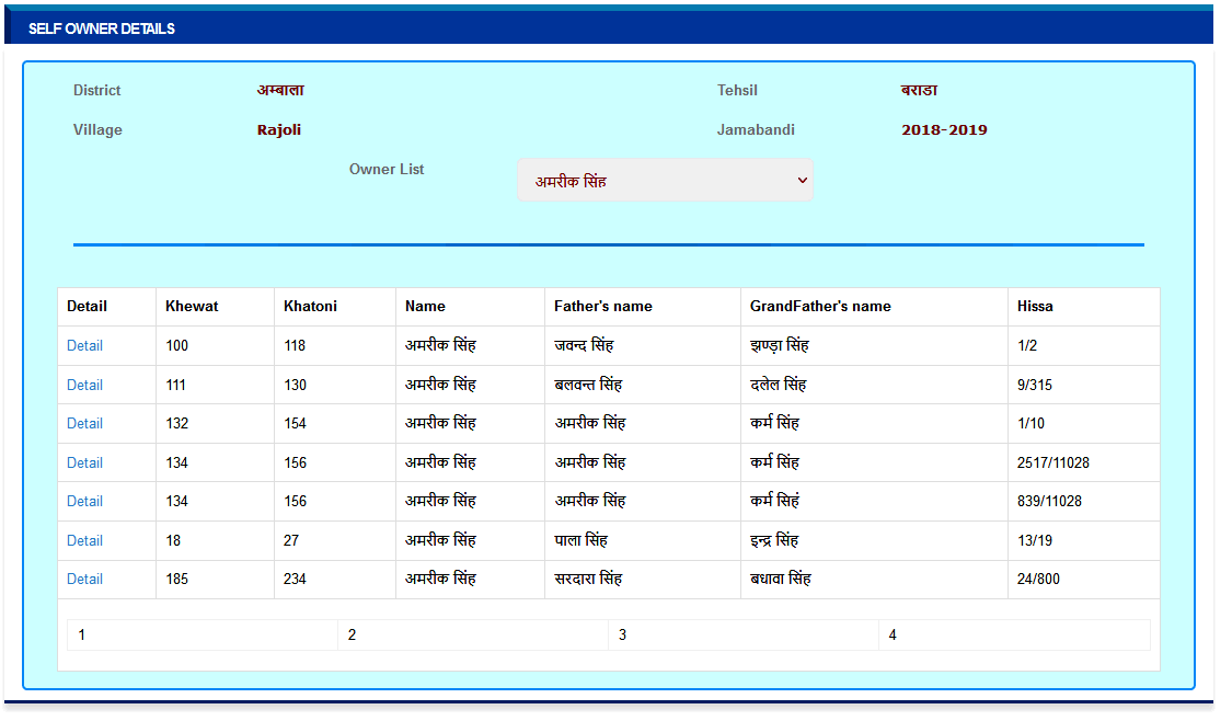 jamabandi nakal owners details